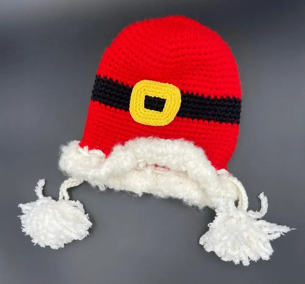 Handmade Baby's Crocheted Red Santa Hat with Tassels - Fits 16
